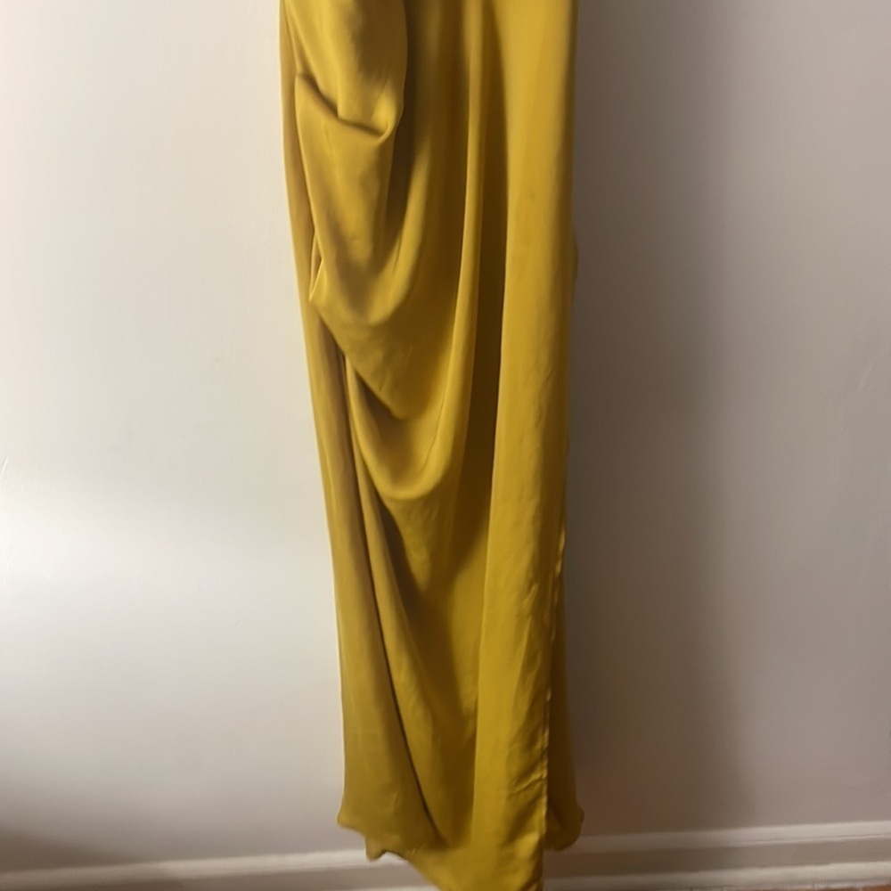 Pretty Little Thing Light Lime Hammered Satin Halterneck Maxi Dress Sz 10 - Picture 5 of 8